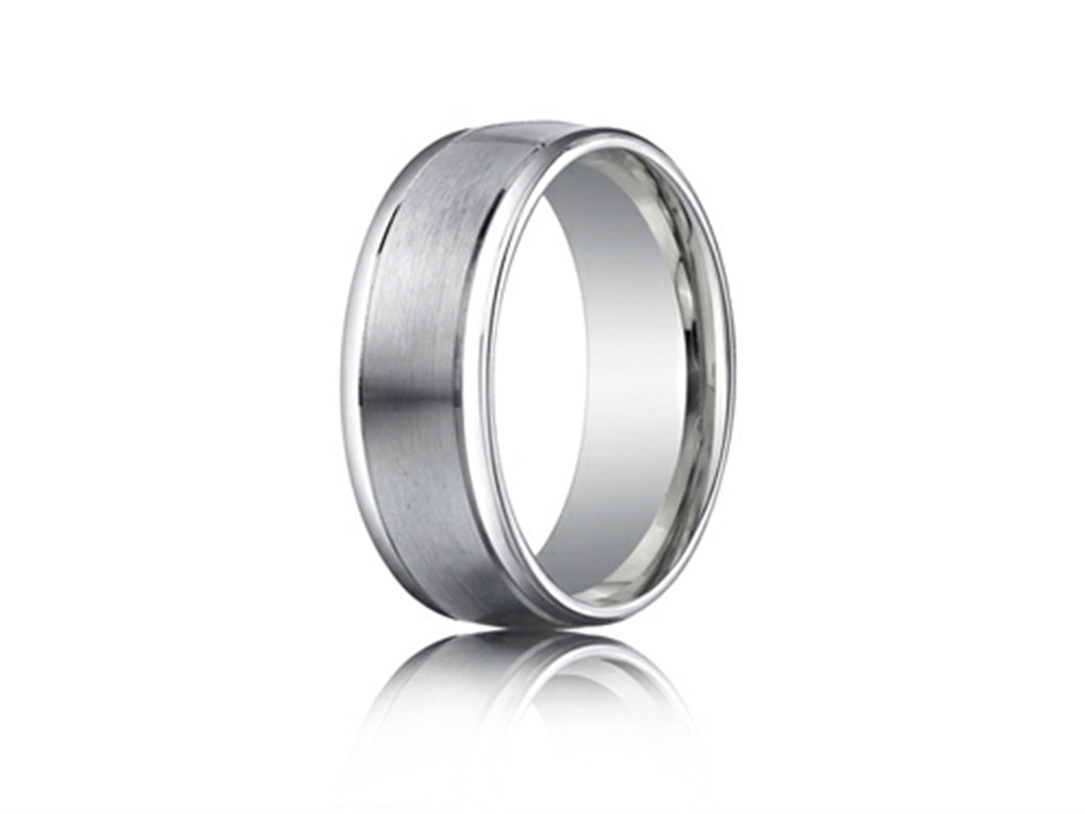 Benchmark 8mm Comfort-fit Satin-finished High Polished Round Edge Carved Design Wedding Band Ring
