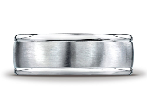 Benchmark 8mm Comfort-fit Satin-finished High Polished Round Edge Carved Design Wedding Band Ring