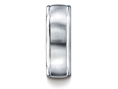 Benchmark 8mm Comfort-fit Satin-finished High Polished Round Edge Carved Design Wedding Band Ring
