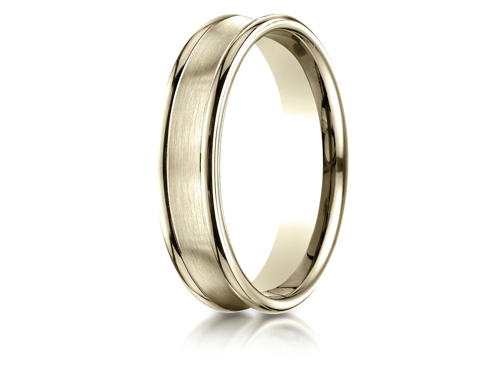 Benchmark 14k Gold 5.5 Mm Comfort Fit Concave Round Edge Satin Center Design Wedding Band Ring