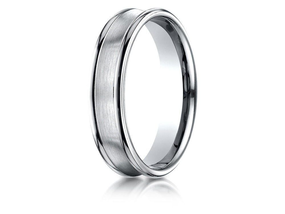 Benchmark 18k Gold 5.5 Mm Comfort Fit Concave Round Edge Satin Center Design Wedding Band Ring