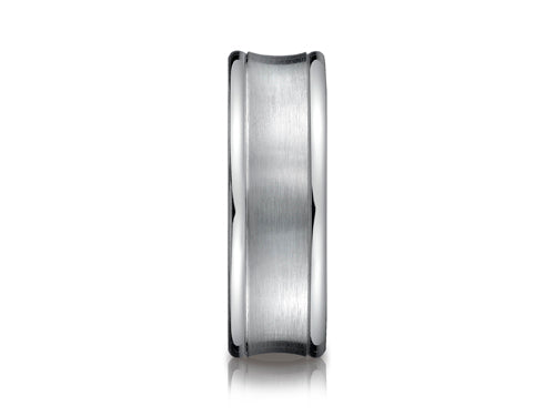 Benchmark 7.5mm Comfort-fit Satin-finished Concave Round Edge Carved Design Wedding Band Ring