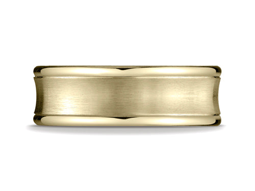 Benchmark 7.5mm Comfort-fit Satin-finished Concave Round Edge Carved Design Wedding Band Ring