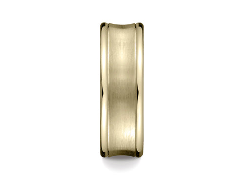 Benchmark 7.5mm Comfort-fit Satin-finished Concave Round Edge Carved Design Wedding Band Ring