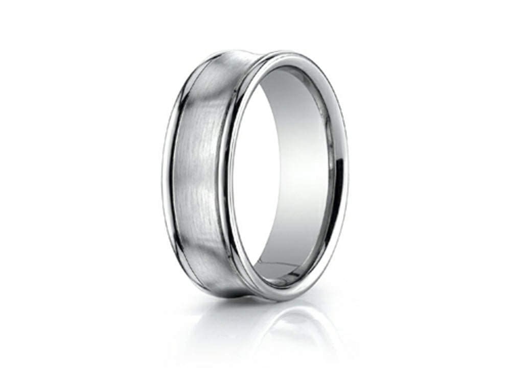 Benchmark 7.5mm Comfort-fit Satin-finished Concave Round Edge Carved Design Wedding Band Ring