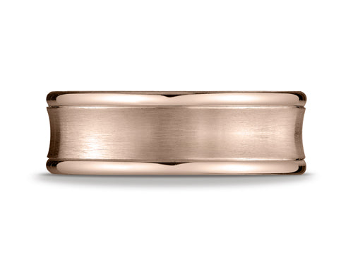 Benchmark 7.5mm Comfort-fit Satin-finished Concave Round Edge Carved Design Wedding Band Ring