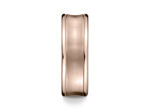 Benchmark 7.5mm Comfort-fit Satin-finished Concave Round Edge Carved Design Wedding Band Ring