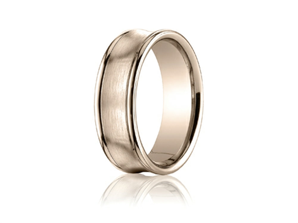 Benchmark 7.5mm Comfort-fit Satin-finished Concave Round Edge Carved Design Wedding Band Ring