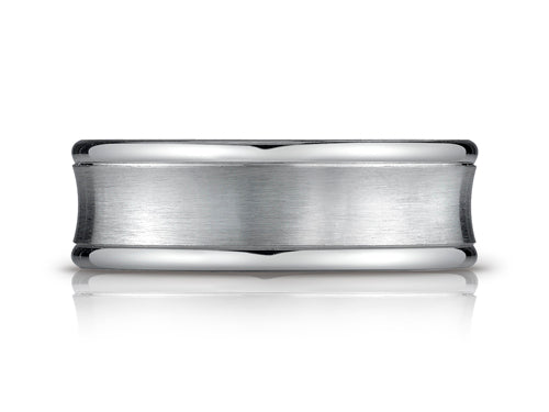 Benchmark 7.5mm Comfort-fit Satin-finished Concave Round Edge Carved Design Wedding Band Ring