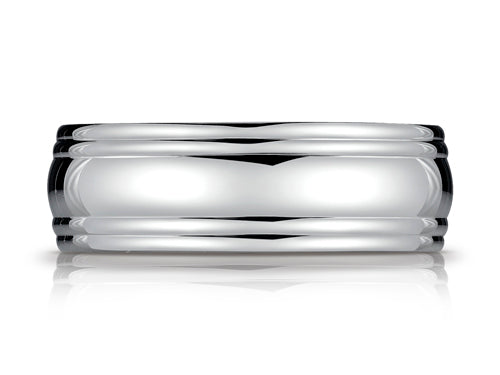 Benchmark 7.5mm Comfort-fit High Polished Double Round Edge Carved Design Wedding Band Ring