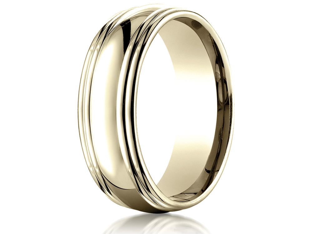 Benchmark 7.5mm Comfort-fit High Polished Double Round Edge Carved Design Wedding Band Ring