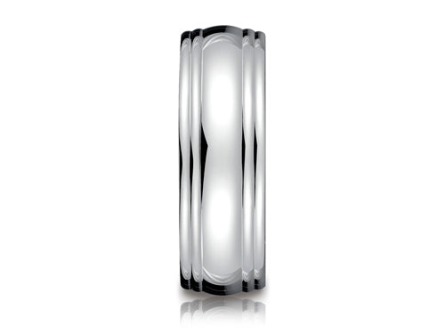 Benchmark 7.5mm Comfort-fit High Polished Double Round Edge Carved Design Wedding Band Ring