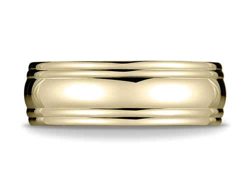Benchmark 7.5mm Comfort-fit High Polished Double Round Edge Carved Design Wedding Band Ring