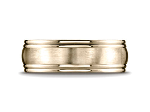 Benchmark 7.5mm Comfort-fit Satin-finished Double Round Edge Carved Design Wedding Band Ring