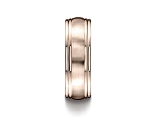 Benchmark 7.5mm Comfort-fit Satin-finished Double Round Edge Carved Design Wedding Band Ring