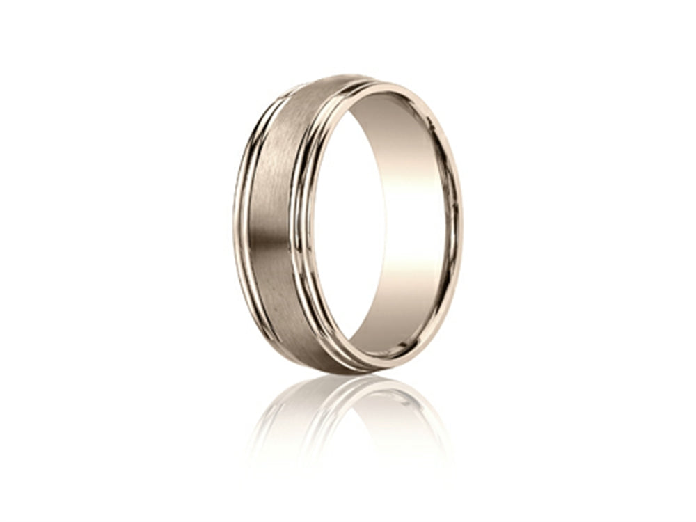 Benchmark 7.5mm Comfort-fit Satin-finished Double Round Edge Carved Design Wedding Band Ring