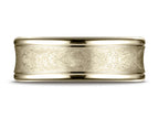 Benchmark 18k Gold 7.5 Mm Comfort Fit Swirled Finish Center Round Edge Design Wedding Band Ring