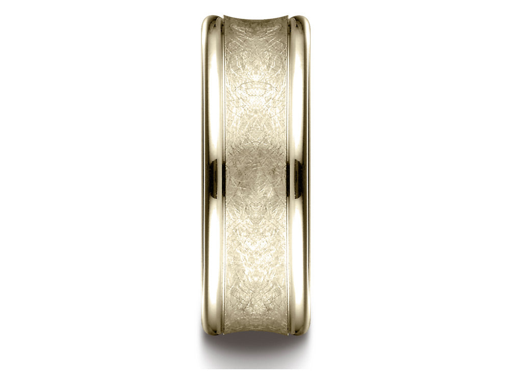 Benchmark 18k Gold 7.5 Mm Comfort Fit Swirled Finish Center Round Edge Design Wedding Band Ring