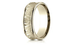 Benchmark 18k Gold 7.5mm Comfort Fit Hammered Finish Concave Center Design Wedding Band Ring