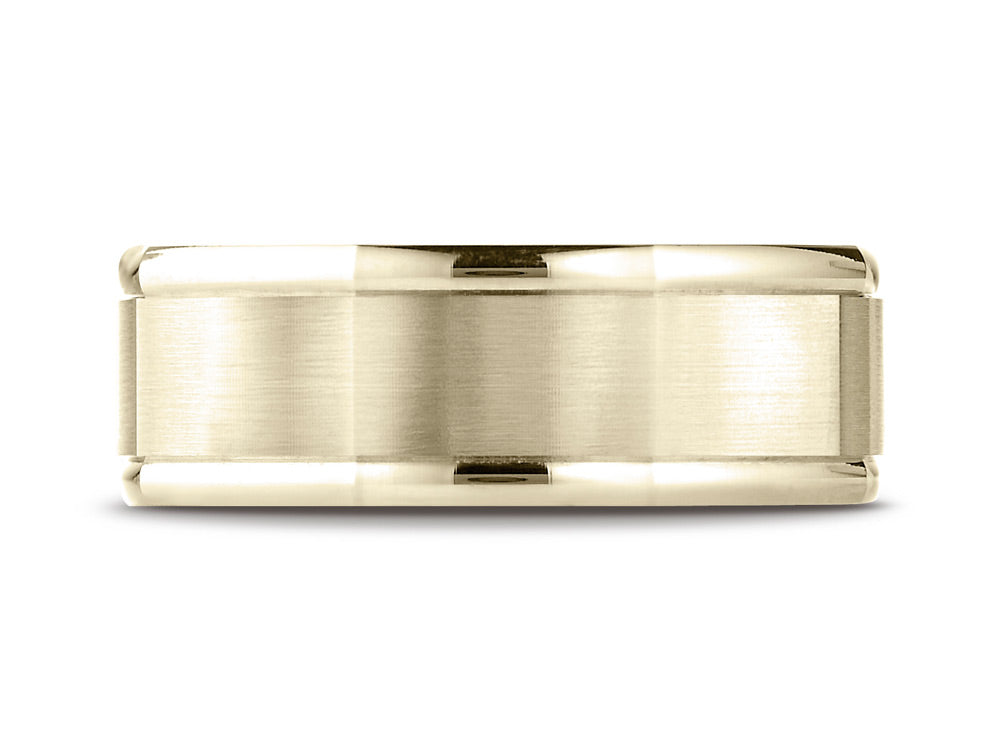 Benchmark 14k Gold Comfort Fit 8mm High Polish Round Edge Satin Finish Octagonal Center Design Wedding Band Ring