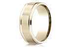 Benchmark 14k Gold Comfort Fit 8mm High Polish Round Edge Satin Finish Octagonal Center Design Wedding Band Ring