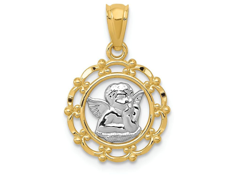 FJC Finejewelers 14k Yellow Gold with with Rhodium Framed Cherub Charm
