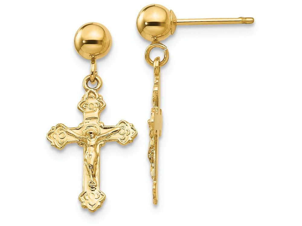 FJC Finejewelers 14k Yellow Gold Polished Crucifix Post Earrings