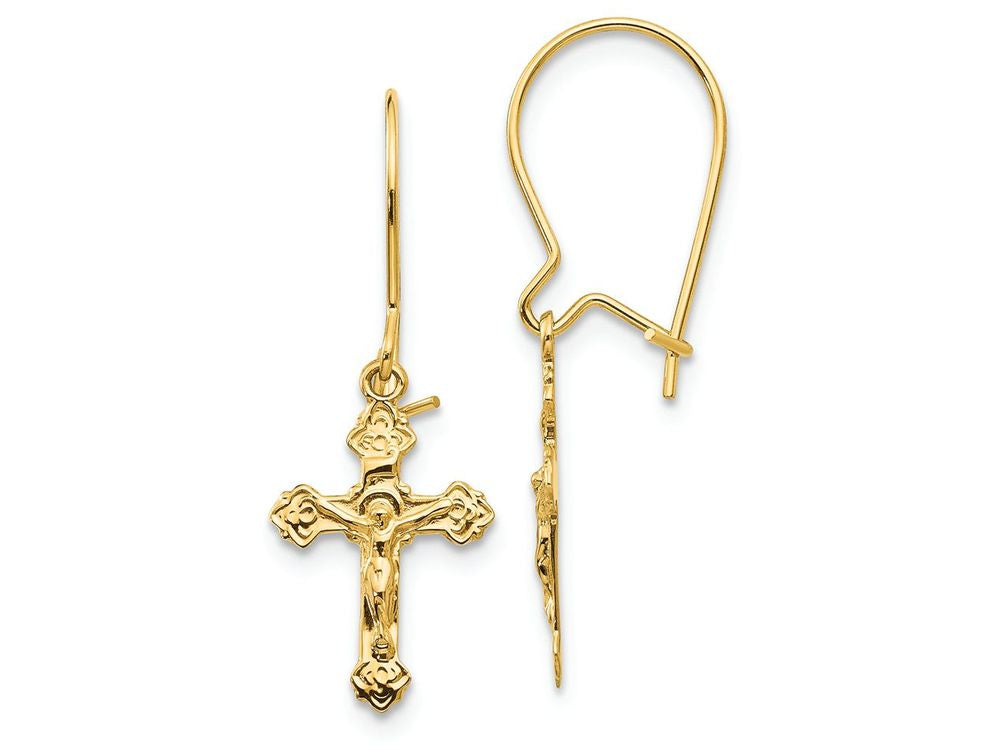 FJC Finejewelers 14k Yellow Gold Polished Crucifix Earrings