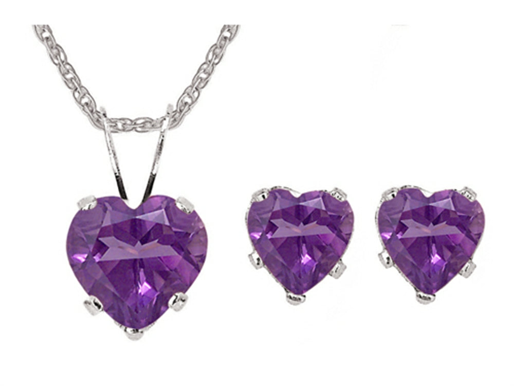 FJC Finejewelers Antique Heart Shaped Amethyst Pendant Necklace and Earrings Set