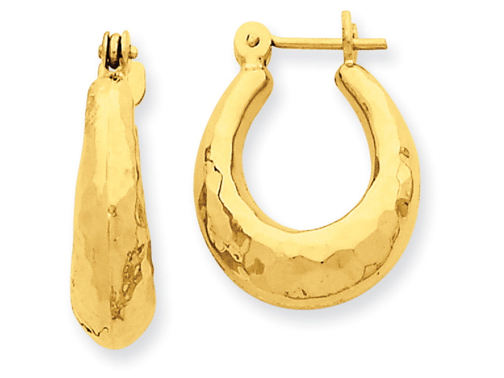 FJC Finejewelers 14k Yellow Gold Hammered Fancy Hollow Hoop Earrings