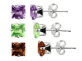 FJC Finejewelers 5x5mm Garnet, Amethyst, and Peridot 3 Piece Square Earrings Set