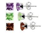 FJC Finejewelers 5x5mm Garnet, Amethyst, and Peridot 3 Piece Square Earrings Set
