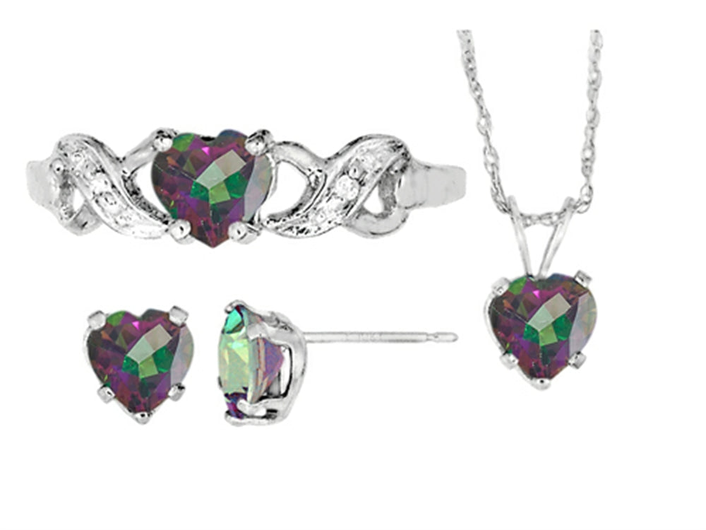 FJC Finejewelers Antique Heart Shaped Mystic Topaz Pendant Necklaces Earrings and Ring Set