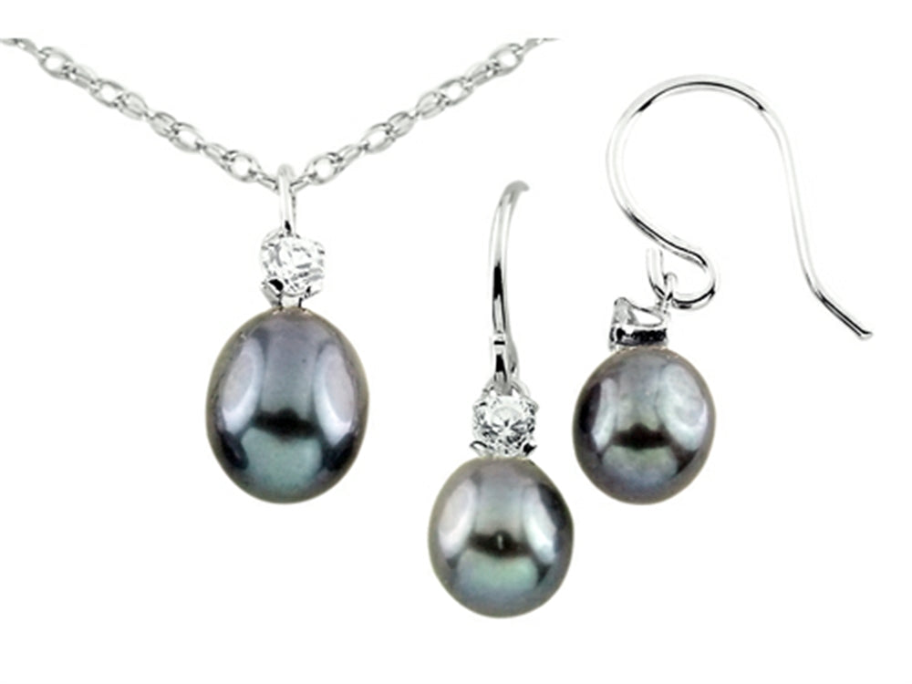 FJC Finejewelers Freshwater Cultured Pearl Dangle with White Topaz Pendant Necklace and Earrings Set