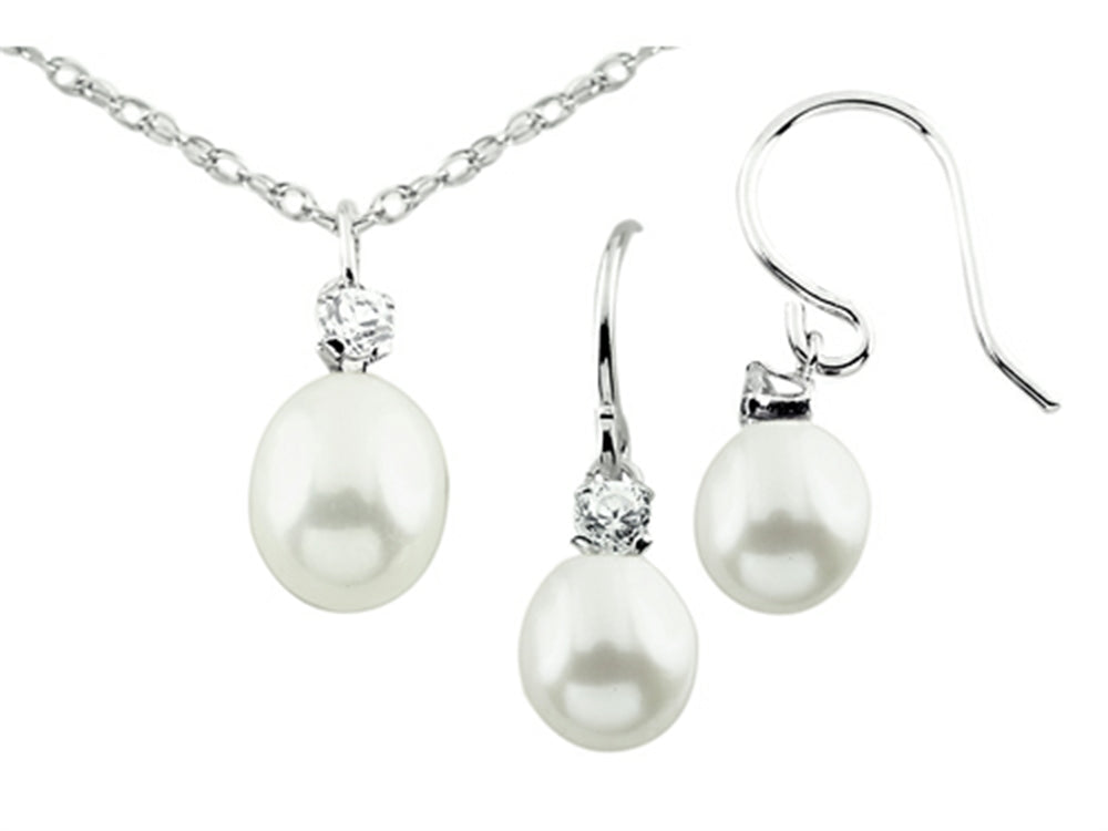 FJC Finejewelers Freshwater Cultured Pearl Dangle with White Topaz Pendant Necklace and Earrings Set