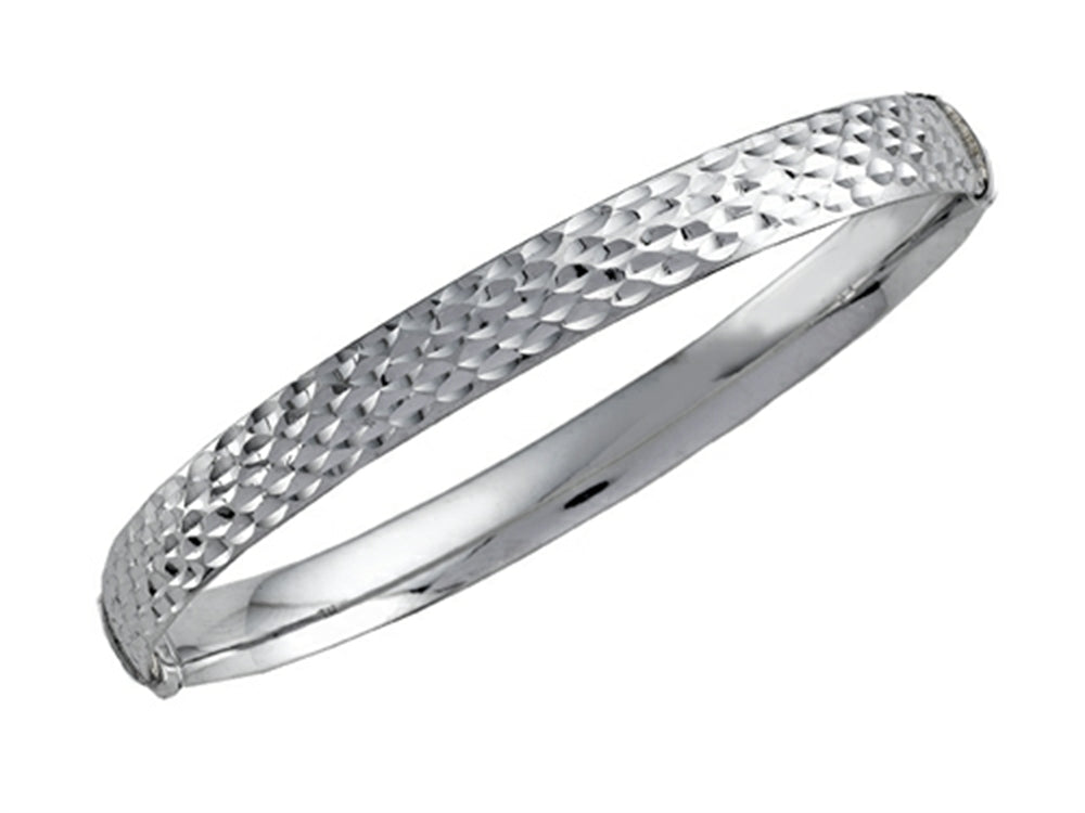 Stellar White Bright Cut Bangle - Rhodium