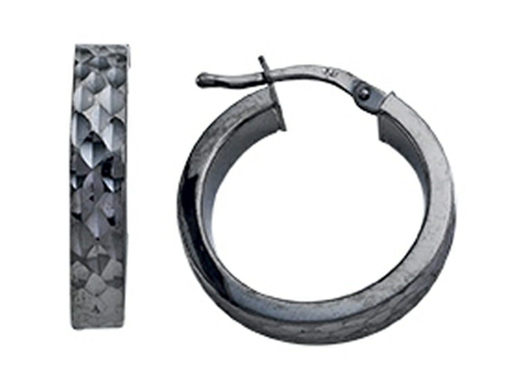 Stellar White Black Rhodium Bright Cut Small Hoop Earrings