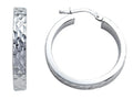 Stellar White Rhodium Round Medium Bright Cut Hoop Earrings