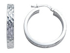 Stellar White Rhodium Round Medium Bright Cut Hoop Earrings