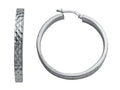 Stellar White Rhodium Round Large Bright Cut Hoop Earrings