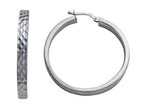 Stellar White Rhodium Round Large Bright Cut Hoop Earrings