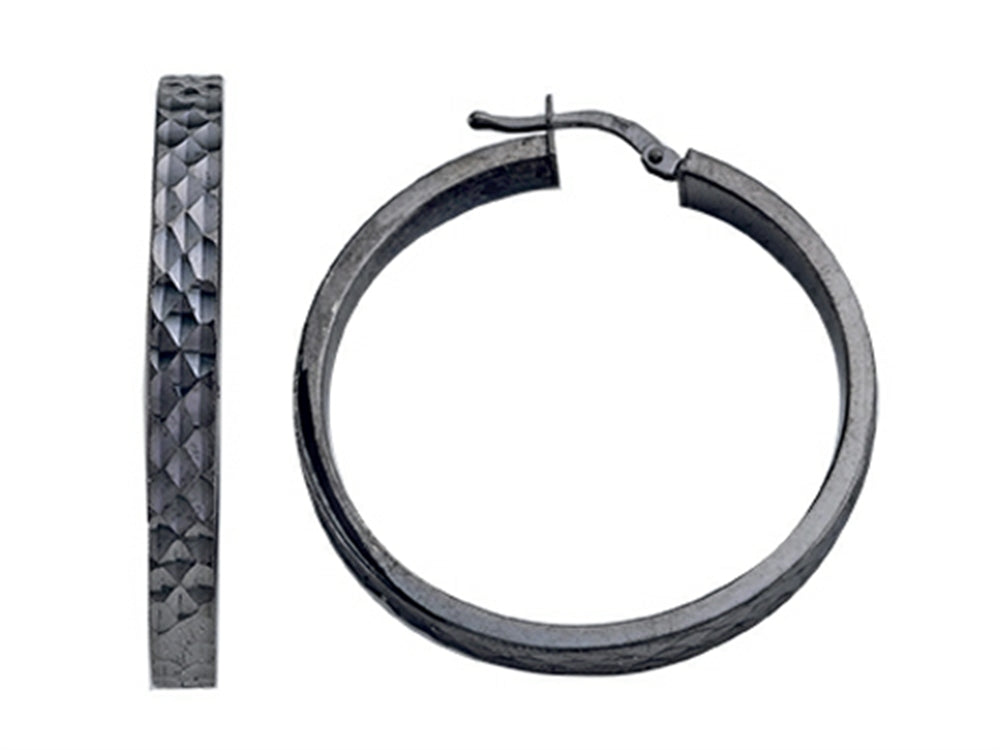 Stellar White™ Black Rhodium Bright Cut Hoop Earrings