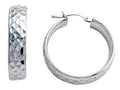 Stellar White Rhodium Medium Bright Cut Hoop Earrings