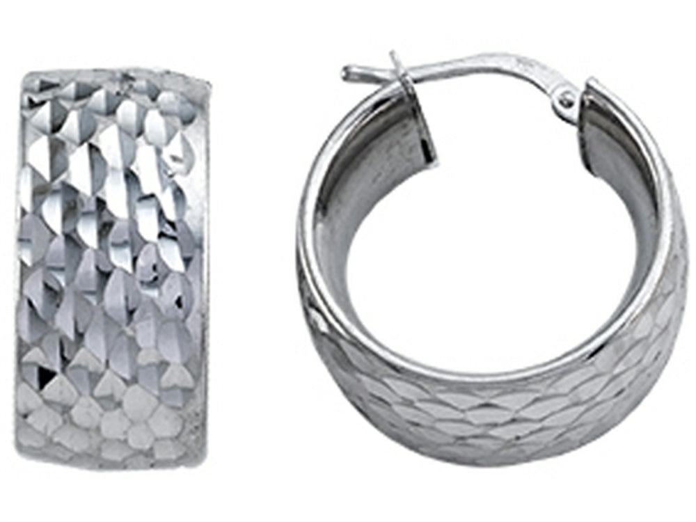 Stellar White Rhodium Bright Cut Small Hoop Earrings
