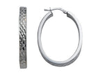 Stellar White Rhodium Plated Large Oval Bright Cut Earrings
