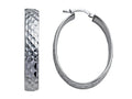 Stellar White Rhodium Large Oval Bright Cut Earrings
