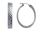 Stellar White Rhodium Large Oval Bright Cut Earrings