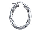 Stellar White Rhodium Oval Twist Hoop Earrings