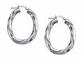 Stellar White Rhodium Oval Twist Hoop Earrings