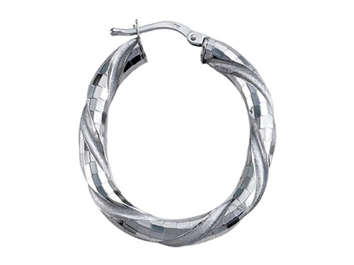 Stellar White™ Rhodium Large Oval Twist Hoops Earrings